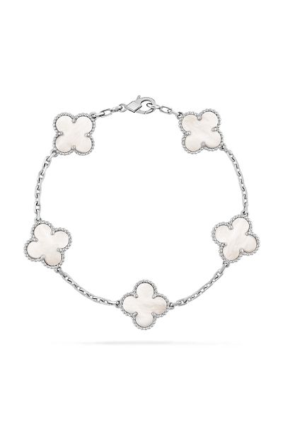 ElectraStore Silver Bracelet Flowers White Mother of Pearl