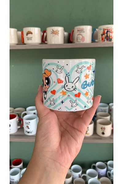 GünayStore Powerpuff Girls - Bubbles Heart Detailed Mug Cup Coffee Cup 200 ml 1Pc