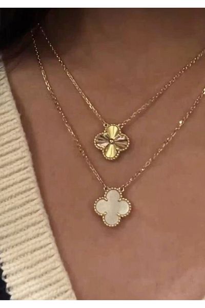 ElectraStore Gold & White Mother of Pearl Flower Necklace Set