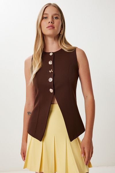 Lovelyİstanbul Stylish Buttoned Woven Vest
