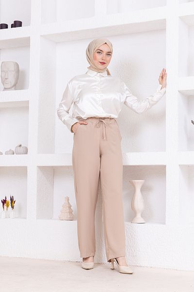 FİDEY Women's Waist Elastic Pocket Trousers