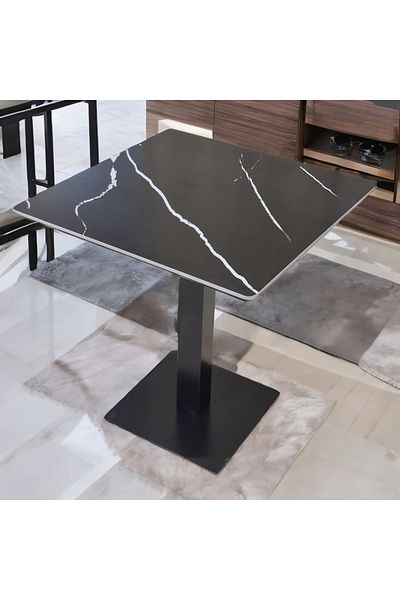 homejoyz Square Dining Table with Marble Finish Top -black - 75x70 cm