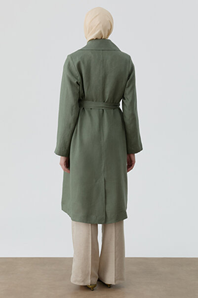 Tuğba Kemerli Keten Trenç - Haki