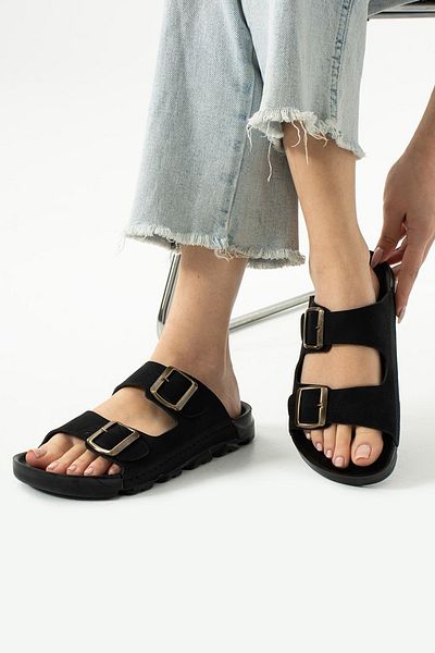 LUXEON Women's Black Daily Double Buckle Non-Slip Sole Slippers Comfortable Sole Lightweight Stylish Sea Beach Pool Sandals