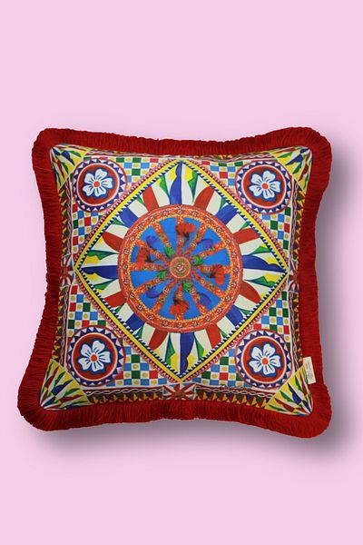 Alseko Concept Husă de pernă decorativă pătrată 43x43cm cu ciucuri roșii, model Milano 5