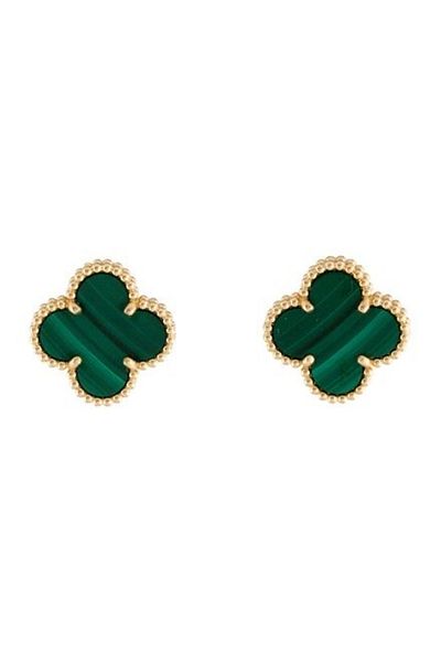 ElectraStore Alhambra Earrings with Green Semi-Precious Stone