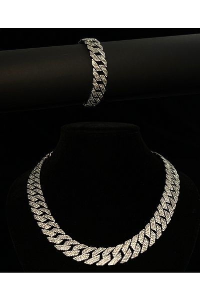 ElectraStore Cuban Diamond Necklace + Bracelet Set