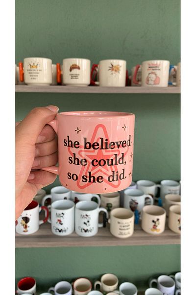 GünayStore She Belıeved She Could, so She Dıd Pink Mug Cup Tea Coffee Cup 200 ml