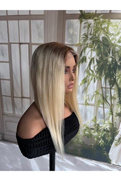 Suzan Peruk Ombreli Sarı Baby ipek taban Tepelik %100 Gerçek saç 13x14cm geni...