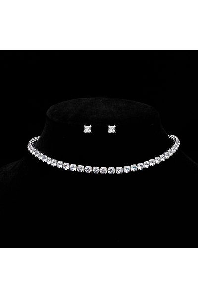 ElectraStore Tennis Diamond Look Chocker+Earrings Set