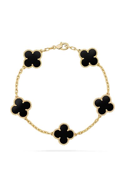 ElectraStore Alhambra Bracelet With Onyx Flowers