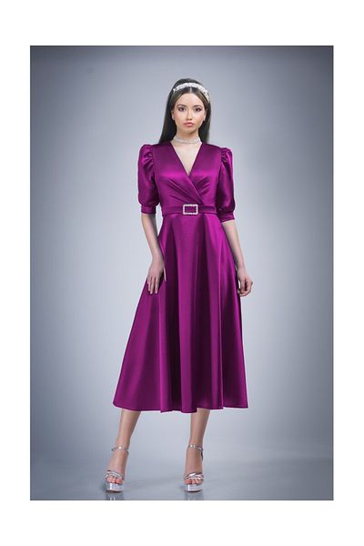 OPHIRA Rochie de seară din satin, lungime genunchi, cu orhidee