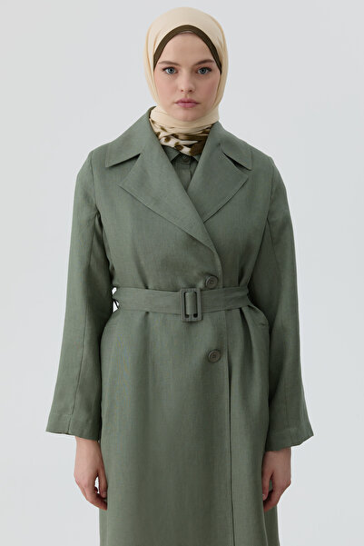 Tuğba Kemerli Keten Trenç - Haki