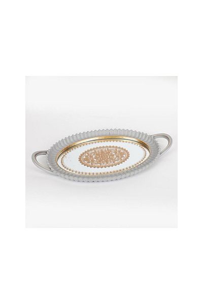 Romantic Home Mirrored Resin Serving Tray, Grey & Gold, 39 cm