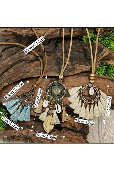 ORGANICYOU مجموعة YIWU Boho-Chic المكونة من 3 قطع: قلادة على شكل شرابة وزهرة مستوحاة من الطراز القديم وإكسسوارات مرصعة بالأحجار