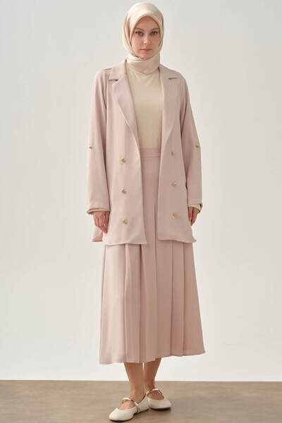 Tuğba Büyük Beden Pili Detaylı Etek - Bej