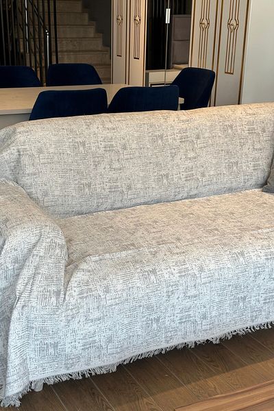 Merve Nayir Pera Pattern Washable Non-Pull Armchair Cover Gray 180X310 cm