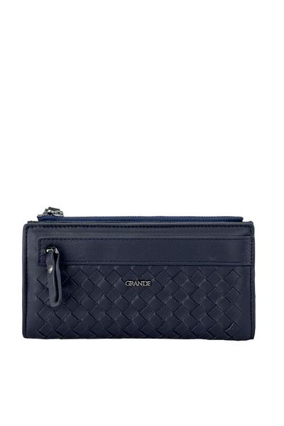 Grande Genuine Leather Women's Wallet Knitted Navy Blue 2760
