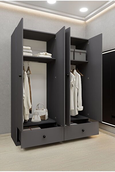DEMİRBAL MOBİLYA MDF 4 KAPAKLI ÇEKMECELİ GARDIROP PORTMANTO