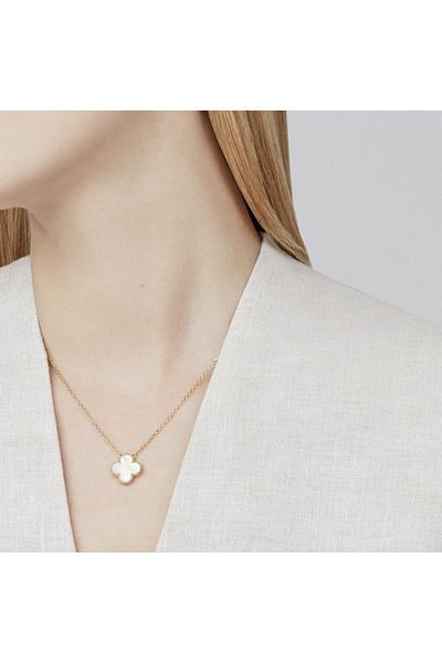 ElectraStore Gold Necklace with White Mother-of-Pearl Flower