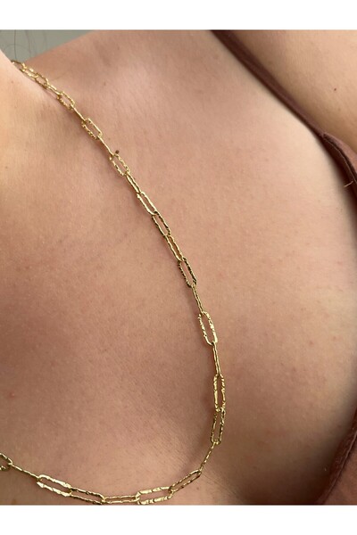 Owentis Çelik Gold Kendinden Desenli Ataç Model Liora Zincir Kolye Uzun -kara...