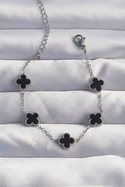 Vita Premio Bfs 316l steel baby boy silver color black enamel clover bracelet