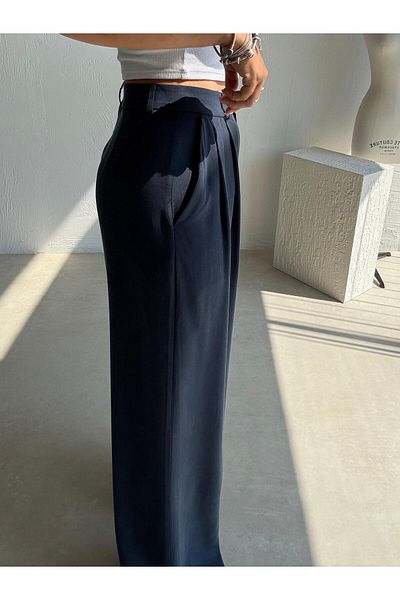 ELVAN TOLON Navy Blue Tril Palazzo Trousers