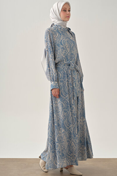 Tuğba Şal Desenli Cepli Etek - İndigo