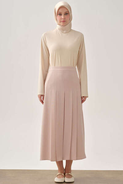 Tuğba Büyük Beden Pili Detaylı Etek - Bej