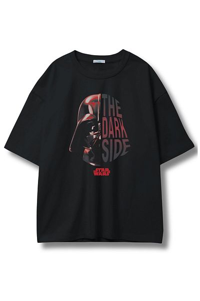 Fuddy Moda Tricou unisex The Dark Side Written, tricou oversize cu imprimeu Darth Vader cu gât crew