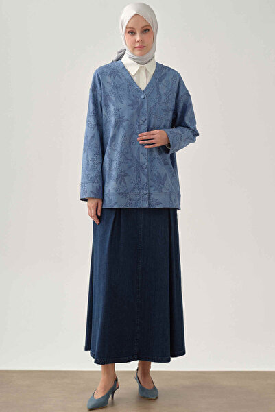 Tuğba Plikaşeli Denim Etek - İndigo