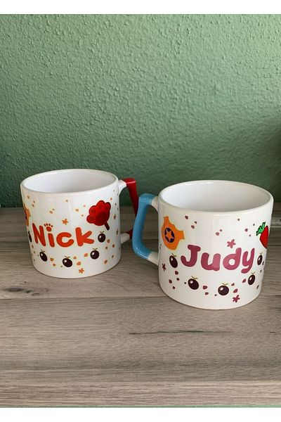 GünayStore Zootropolis Nick and Judy 2-Piece Couple Lover Cup with Coasters 4 Pieces