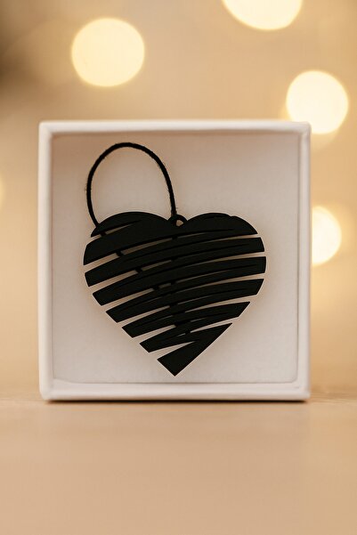 sawas dekor زينة سيارة معدنية على شكل قلب مخططة مقطوعة بالليزر - أسود مطفي