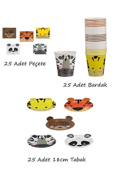party mix Safari Plate Cup Napkin |   Children's Birthday Animal Figured Table Ornaments |   Safari Party Set