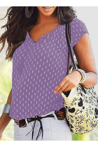 MRA Fashion V-neck printed micro fabric blouse
