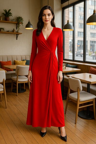 MRA Fashion Women's Double Breasted Collar Buckle Detail Maxi Length Dress