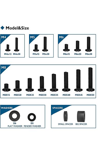 BONTEC Universal VESA screw set for Bontec TV/monitor mounts, 76 pcs, 80 inch/203 cm max