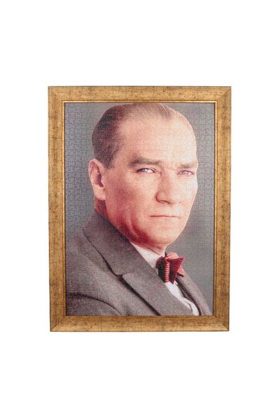 Sera Oyun Aletleri Mustafa Kemal Ataturk Luxury Framed Hangable 1000 Piece Ready Puzzle 68*48 cm - Wooden Color Frame