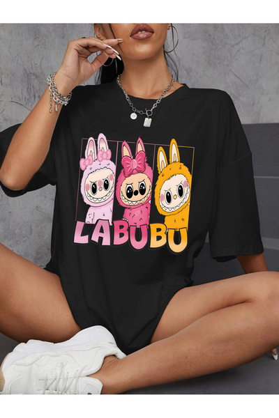GALASHOP تي شيرت Labubu 3 للجنسين من القطن الممشط