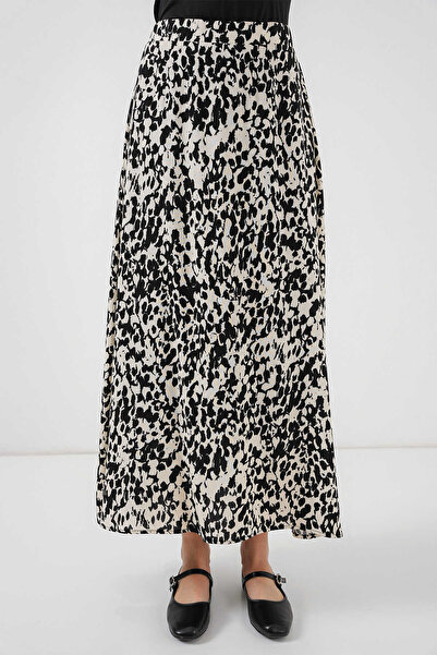 Gülşah collection Patterned Viscose Skirt - Black