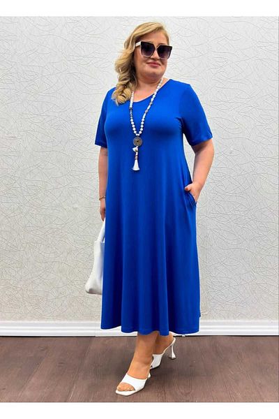 KLEERMAKER Women's plus size cotton viscose fabric pocket Cobalt Blue dress