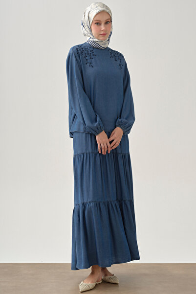 Tuğba Gizli Cepli Çingene Eteği - İndigo