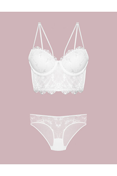 BENALİ Supportive Custom Embroidery Embroidered Lace Bustier Bra Suit