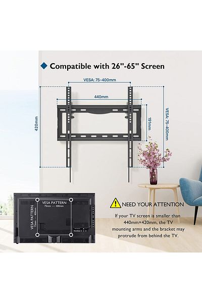BONTEC TV wall mount, Bontec, 26-65 inch (66-165cm), adjustable, steel, 55kg max, black