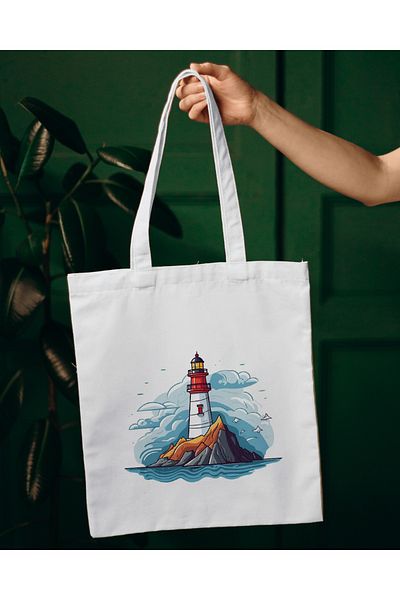Gizeo Concept Lighthouse Printed Linen Fabric Shoulder Bag