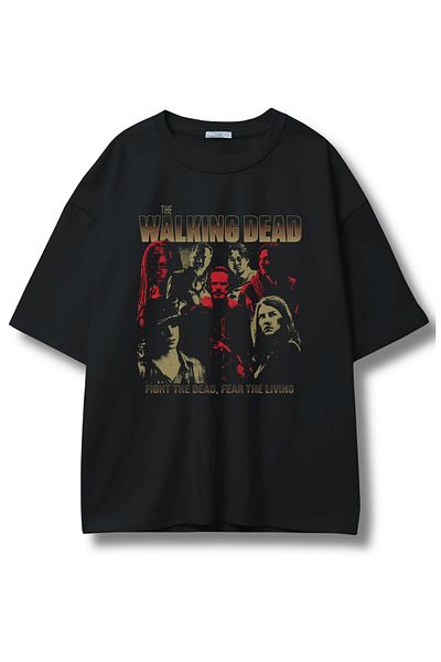 Fuddy Moda Tricou unisex The Walking Dead scris, tricou oversize cu imprimeu din seria TV