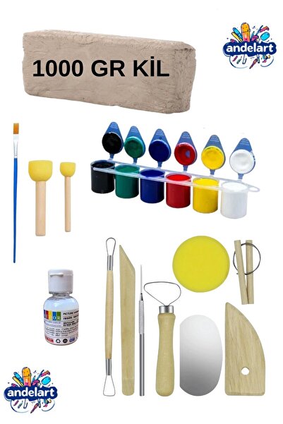 andelart 1 kg Seramik Hamuru Seti, Oyun hamuru seti, Kil Çamuru 8'li Kil Başl...