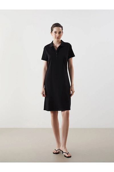 LC Waikiki Lcwaikiki Classic Black Polo Neck Pique Women's Dress