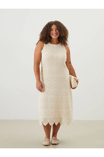 LC Waikiki Lcwaikiki classic beige bicycle collar lace crochet dress