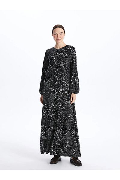 LC Waikiki LCW Grace Crew Neck Print Long Sleeve A-line Women's Dress